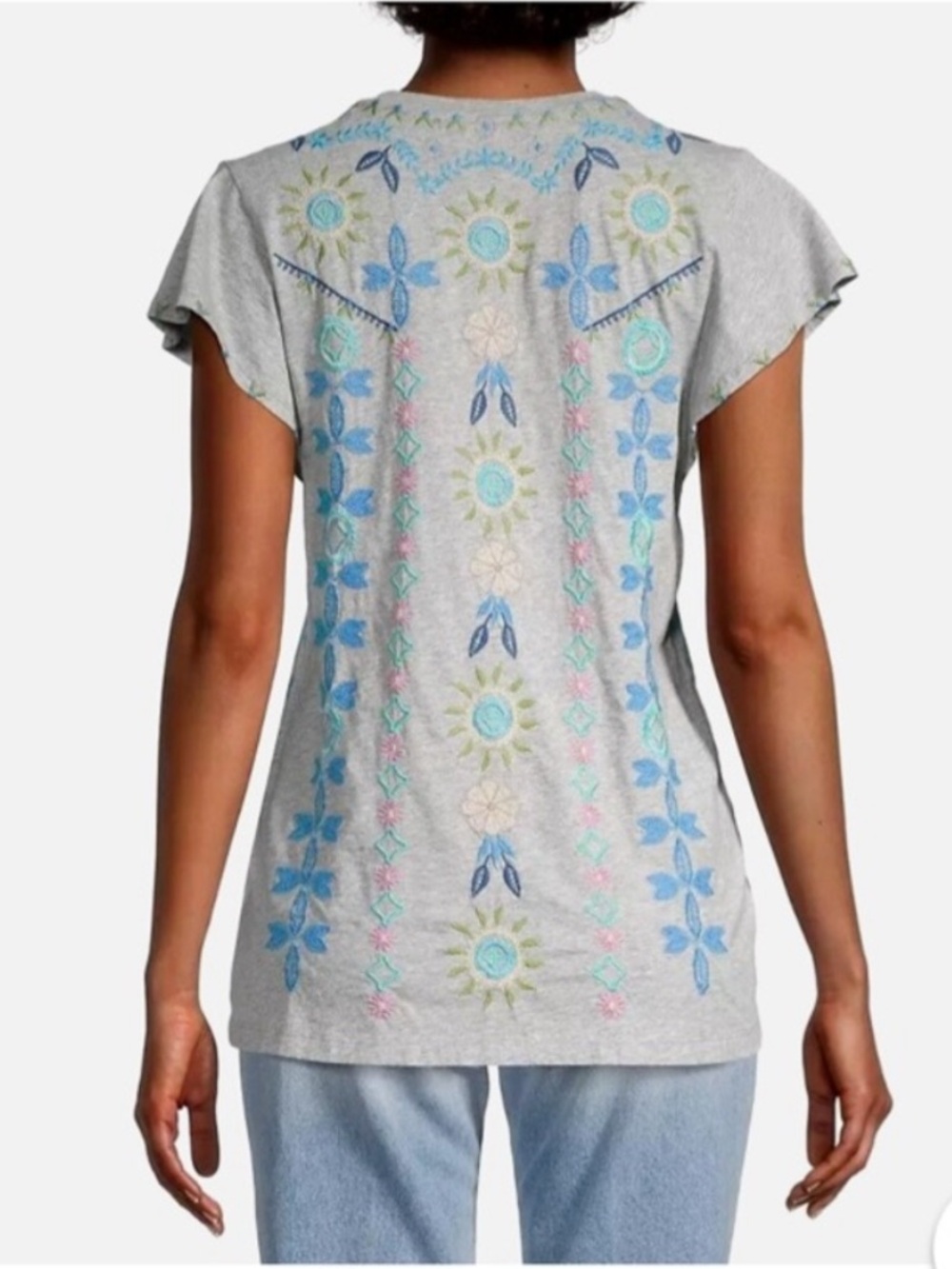 Johnny Was Oriel Embroidered Cotton Flutter Sleeve Top – PXL Petite XL Like New - Picture 6 of 16
